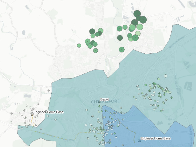 Final isochrone map with job clusters and coverage analysis